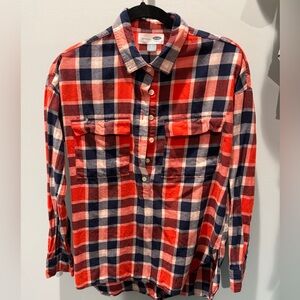 Old Navy Orange and Navy Plaid Button Down Shirt